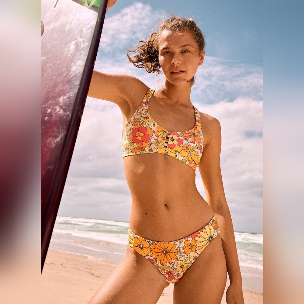 Hurley Max Bloomin Groove Scoop Surf Top Women's Medium Sweet Tangerine Multi